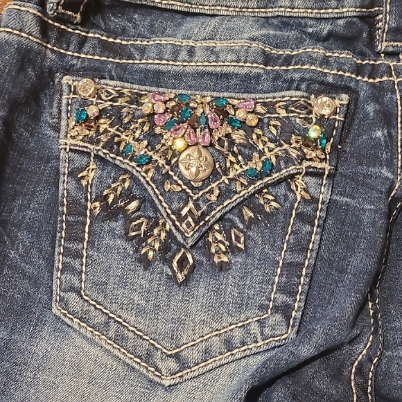 Miss Me Dark Blue Skinny Jeans with Embellished Pocket - Picture 3 of 8